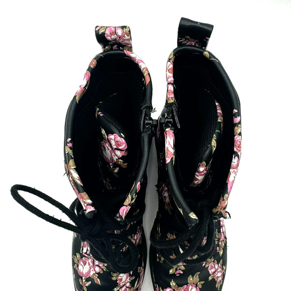 JELLYPOP | Women's 7.5 Black Pink Floral Combat Chunky Heel Ramsey Ankle Boots‎ - Picture 8 of 12
